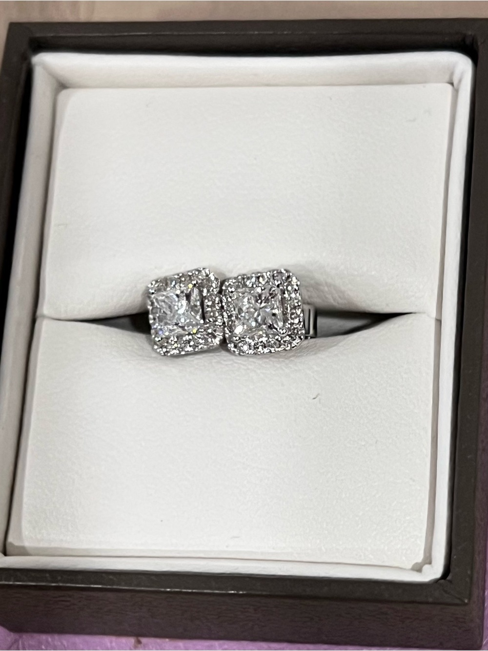 Princess cut halo diamond earrings